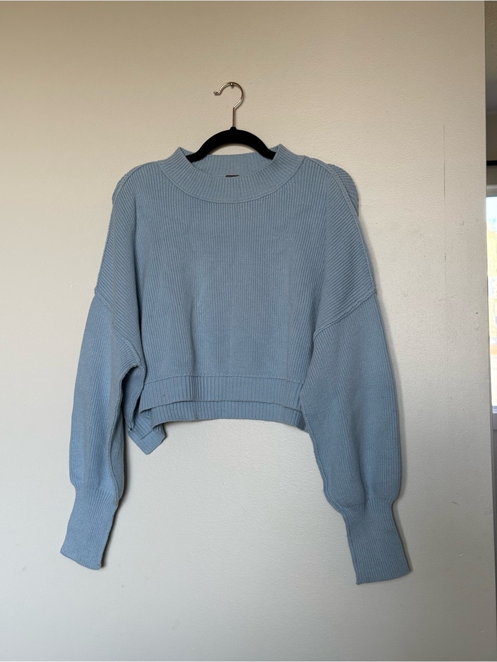 Light Blue Cropped Ribbed Sweater - Free People